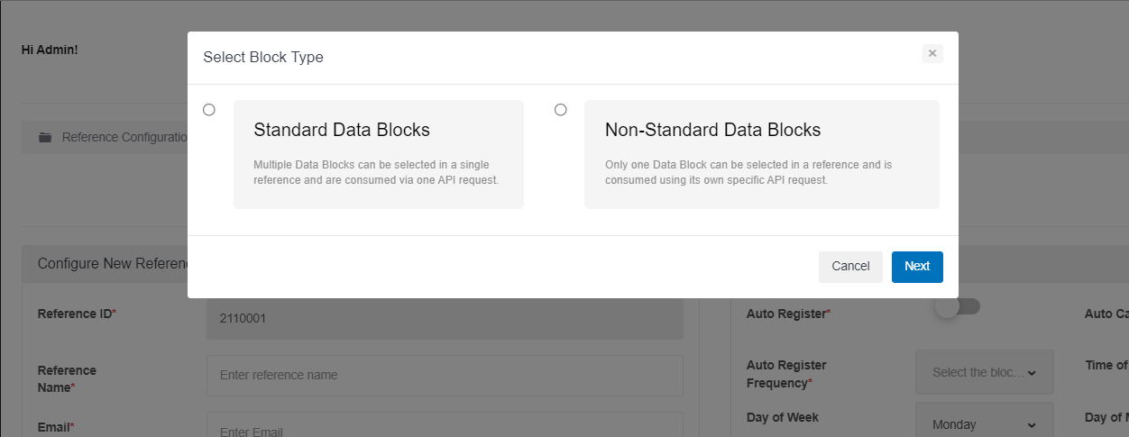 Standard and Non standard data block options